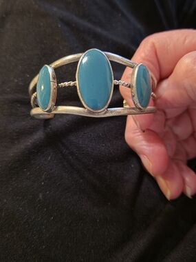 Turquoise Stone Silver Cuff Bracelet - Women Jewelry